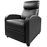 Living Room Recliner Chair, PU Leather Adjustable Single Recliner Sofa Home Theater Seating Reading Chair for Bedroom, Dark Black