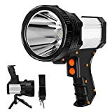 Rechargeable Spotlight with 10000mAh 6 Lights Modes, 10000 Lumen LED Spotlight Flashlight Super Bright, IP65 Waterproof Handheld Spotlight for Flood Camping Come with Collapsible Tripod & Strip