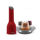 FinaMill - Award Winning Battery Operated Spice Grinder Gift Pack - includes 3 Quick-Change Spice Pods and 1 Stackable Tray-Perfect Gift For any Home Chef_ Cherry Red