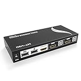 E-SDS KVM Switch Adapter 4K HDMI KVM Switch 2 Port for Computer Scanner Printer Hot-Key,with 2 HDMI Cable 2 USB Cable, 4k@60Hz, HDMI2.0v, HDCP2.2