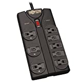 Tripp Lite TLP808B 8 Outlet Surge Protector Power Strip, 8ft Cord Right Angle Plug, Black, Lifetime Insurance