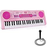 Pyle, Electric Keyboard 49 Keys-Portable Digital Musical Karaoke Piano Keyboard-100 Tunes/Rhythms, 50 Demos, Rechargeable Battery-Wired Microphone-Beginners Kids Pink (PKBRD4912PK)