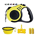 Dunhuang Retractable Dog Leash for X-Small/Small/Medium, 16ft (for Dogs Up to 33lbs), with 1 Free Portable Silicone Dog Bowl + 1 Waste Bag Dispenser + 3 Waste Bag (Yellow)