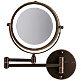 Ovente 7" Lighted Wall Mount Makeup Mirror, 1X & 7X Magnifier, Adjustable Double Sided Round LED, Extend, Retractable & Folding Arm, Compact & Cordless, Battery Powered Antique Bronze MFW70ABZ1X7X