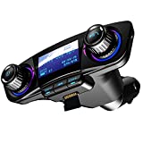 Bluetooth FM Transmitter Car MP3 Player Hands-Free Car Kit Wireless Radio Audio Adapter with Dual USB 5V 2.1A USB Port, U Disk, TF Card, Folder Playback, AUX Input Output, Voice Navigation