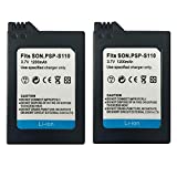 TFSeven 2Pcs High Capacity Rechargeable Lithium Ion Replacement Battery PSP-S110 Compatible for Sony PSP Slim Portable Playstation PSP-2000, PSP-2001, PSP-3000, PSP-3001, PSP-3002, PSP-3004