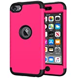 iPod Touch 7 Case for Girls, iPod Touch 6 Case, SLMY(TM) Heavy Duty High Impact Armor Case Cover Protective Case for Apple iPod Touch 5/6/7th Generation Hot Pink/Black