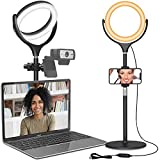 Computer Ring Light for Video Conferencing Lighting - Desk Circle Light for Laptop with Stand & Phone Holder, Selfie Ring Light for Webcam Light, Video Recording, Zoom Meeting, Makeup, Live Stream