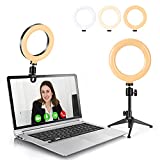 LED Ring Light, 6” Selfie Ring Light with Tripod Stand, Clip on Laptop Monitor, Video Conference Lighting Kits for Remote Working/Zoom Calls/Self Broadcasting/Live Streaming/YouTube Video/TikTok