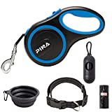 PINA Retractable Dog Leash, 26ft Dog Leash for Small Medium Large Dogs Up to 110lbs, 360° Tangle-Free Strong Reflective Nylon Tape, with Anti-Slip Handle, One-Handed Brake, Pause, Lock - Black Blue
