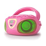 AUNA Roadie KIDS Boombox, Top loading CD Player, Bluetooth Connectivity for Smartphones, Easy AUX, USB, Radio and MP3 Connectivity, Portable, Plug in or Battery Powered, LED Display, Perfect Gift