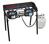 Camp Chef Explorer, Two Burner Stove, Two 30,000 BTU's cast-aluminum burners, Cooking Dimensions: 14 in. x 32 in