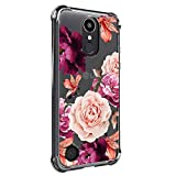Case for LG K20 Plus, LG K20, LG K20 V, LG K10 2017, LG LV5, Harmony, VS501, Grace LTE for Girls N Women Clear with Cute Red Pink Flowers Design Shockproof Bumper Protective Floral Cell Phone Cover