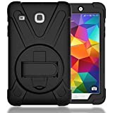 TIMISAM Samsung Galaxy Tab E 8.0 Case, Heavy Duty Hybrid Shockproof Protection Cover Built with Kickstand and Hand Strap for Samsung Galaxy Tab E 32GB SM-T378/Tab E 8.0 Inch SM-377 Tablet (Black)