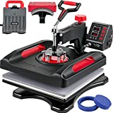 VEVOR Pro Heat Press Machine, 15 x 15 Inches, Fast Heating, 5 in 1 Combo 360 Swing Away Digital Sublimation T-Shirt Vinyl Transfer Printer with Anti-Scald Surface, Hat, Mug, Plate, ETL Listed, Red
