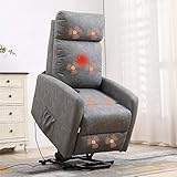 XRHOM Massage Recliner Chair for Elderly Electric Power Lift Chair Sofa Reading Chair Living Room Chairs PU Leather Reclining Chair Ergonomic Heated Lazyboy Home Theater Seating Recliners,Grey