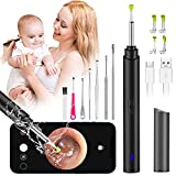 Ear Wax Removal Tool Camera, Smart Visual Ear Cleaner, 1296P FHD Wireless Ear Otoscope with 6 LED Lights, IP67 Waterproof WiFi Ear Cleaning Kit, Ear Camera for iPhone, iPad, Android Smart Phone, Black