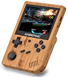 MJKJ RG351V Handheld Game Console , Open Source System Built-in WiFi Online Sparring 64G TF Card 2500 Classic Games , 3.5inch IPS Screen Retro Game Console (Wood Grain)