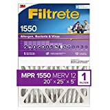 Filtrete 20x25x5, AC Furnace Air Filter, MPR 1550 DP, Healthy Living Ultra Allergen Deep Pleat, 1-Pack (actual dimensions 19.56 x 24.13 x 4.75)