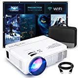 9000 Lumens Mini Wifi Projector (100" Screen Included), 1080P Supported and 200'' Display, Portable Movie Outdoor Projector w/ 50,000 Hrs LED Lamp Life, Compatible with TV Stick, HDMI, VGA, TF and USB