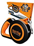 Mighty Paw Retractable Dog Leash 2.0 | 16’ Heavy Duty Reflective Nylon Tape Lead For Pets Up To 110 lbs. Tangle Free Design W/ One Touch Quick-Lock Braking System & Anti-Slip Handle. (Orange/Standard)