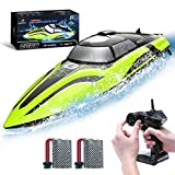DEERC RC Boat with LED Light, 30+ Mins, Self Righting Remote Control Boat for Pools & Lakes, 20+ MPH, 2.4GHz Racing Boats, 2 Battery, Pool Toys for Kids, Radio Controlled Watercraft