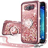 Silverback Galaxy Grand Prime Case, Galaxy J2 Prime Case, Moving Liquid Holographic Glitter Case with Ring Stand, Bling Diamond Rhinestone Bumper Slim Samsung G530 Case for Girls Women -RD